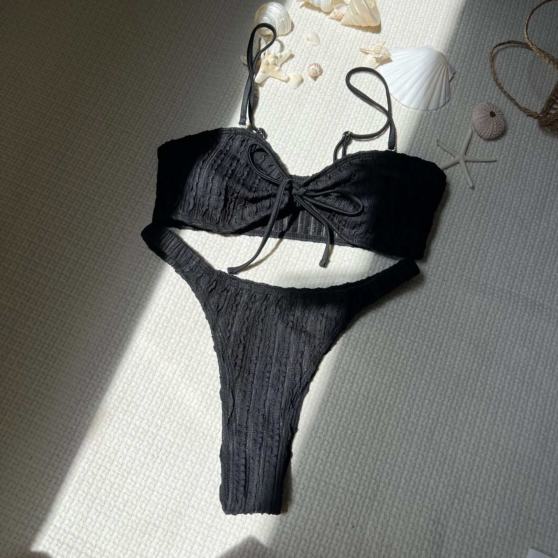 Sexy Palin gerippte Fliege-Bikini-Sets, zweiteilige Badeanzüge, Strandmode, Badeanzug, Badebekleidung, Biquini, Tankini, Strand-Outfits