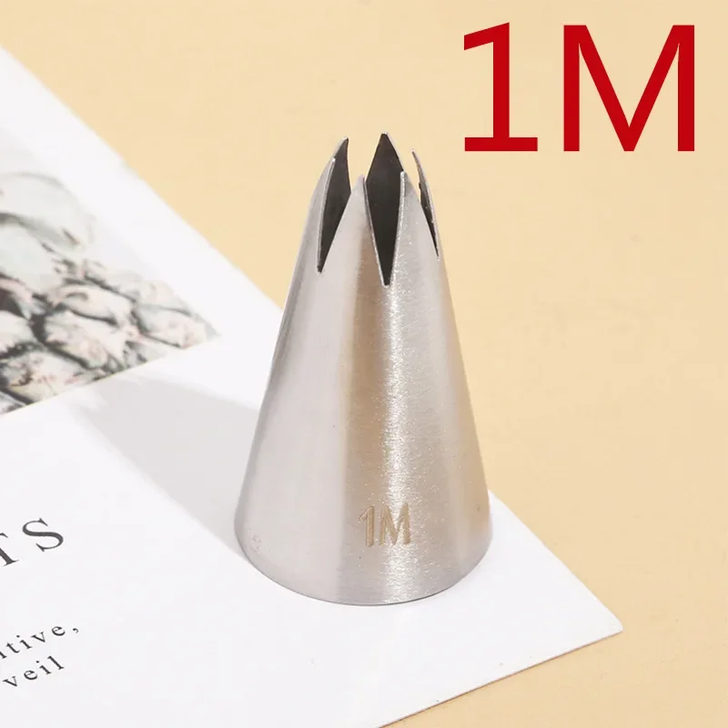 #1M Cake Decorating Nozzle 304 Stainless Steel Icing Baking Pastry Tools Pastry Flower Mout Straight 6-Tooth Cream Nozzle