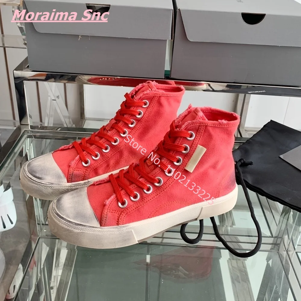 Sneakers da donna in tela di nuovo stile stringate con punta tonda Comfort Design Fashion Vintage Retro Red Solid coppia scarpe piatte con 2024