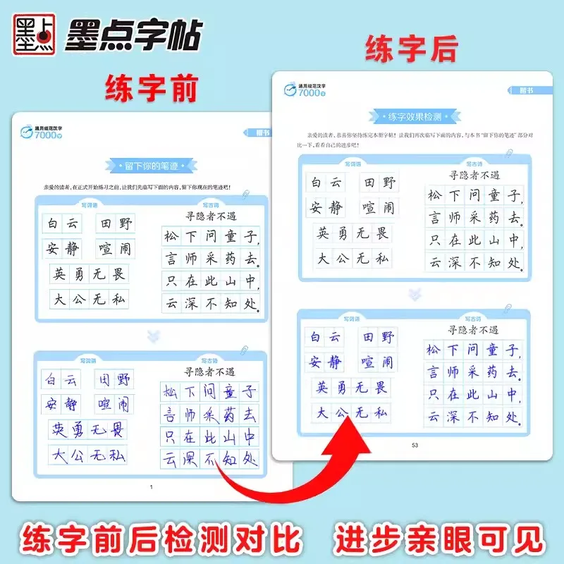 2pcs General Standard Chinese Characters 7000 Commonly Used Regular Script Calligraphy Beginner's Hard Pen Calligraphy Tutorial