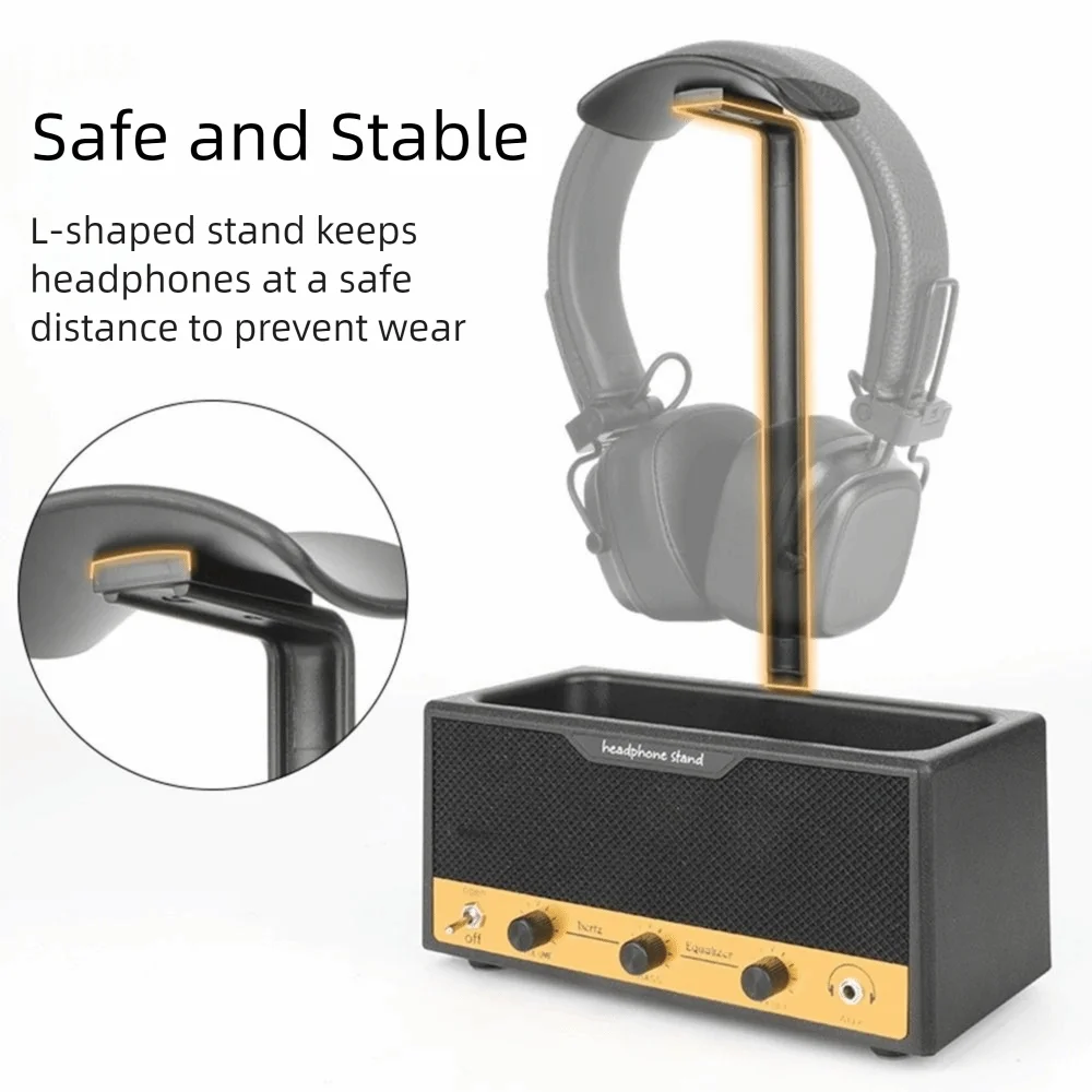 

Metal Speaker Earphone Display Stand Space Saving Decorative Gaming Headset Holder with Supporting Bar Wide Curved Design