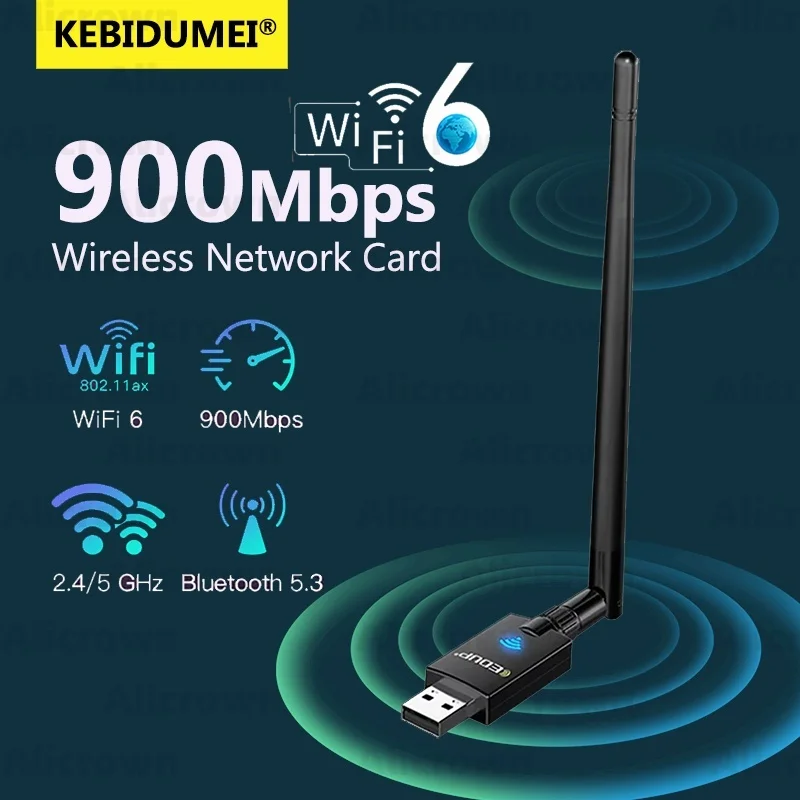 WIFI 6 USB-адаптер AX900 Сетевая карта Трехдиапазонный 2,4G/5G/6Ghz Bluetooth 5.3 Приемник для настольного компьютера/ноутбука/ПК Win 10 11 Драйвер бесплатно