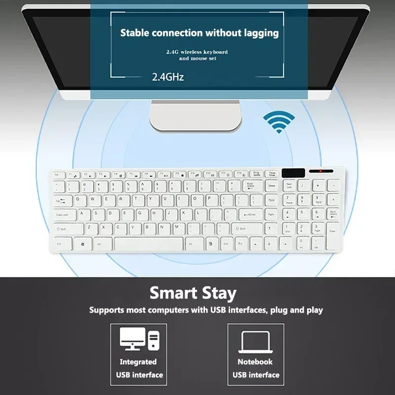 

Беспроводная клавиатура и мышь 2,4G, комбинированный комплект бесшумной клавиатуры и мыши, ультратонкая клавиатура с защитной пленкой для портативных ПК