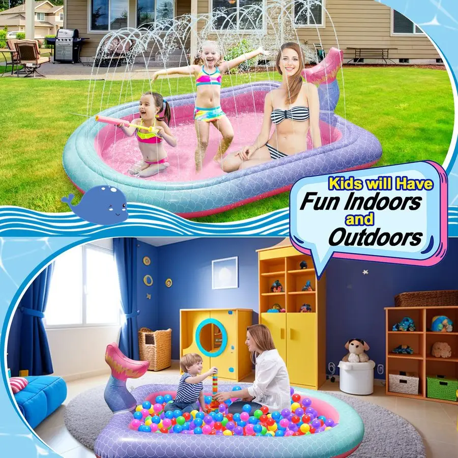 Tapis d'arrosage pour enfants, grand tapis de jeu d'arrosage de sirène en plein air, jouets de jeu d'eau d'été, coussin d'arrosage gonflable, Fu