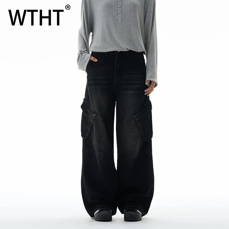 

WTHT винтажные мужские джинсовые брюки со сращенными карманами старого дизайна, модные осенние свободные джинсы в американском стиле 2025 года, мужские 2A1818