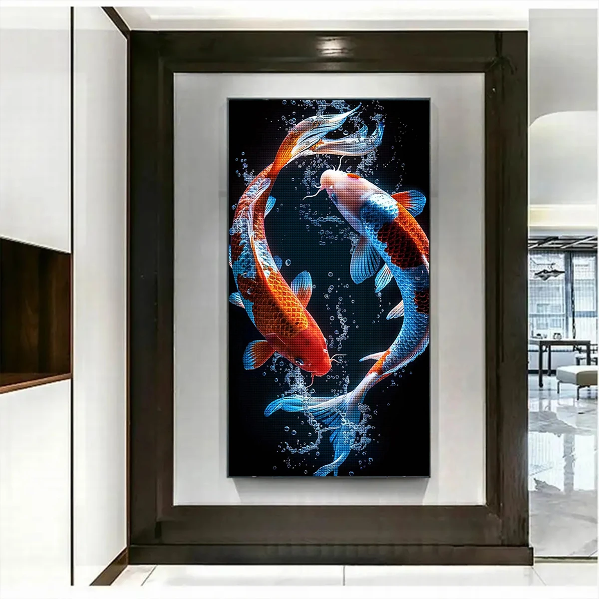 5D DIY Diamond Painting Two Fish Koi Full Drill Cross Stitch Kits Diamond Mosaic Aquatic Animals Large Size Art Home Decor