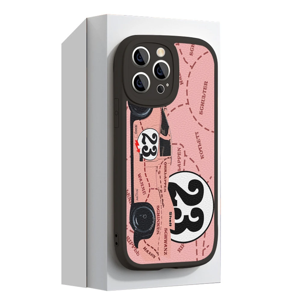 For Iphone 14 sports car 911 pink pig Phone Case for Iphone 13 12 11 14 Pro MAX MiNi 7 8 plus XS XR Lambskin Protective Covers