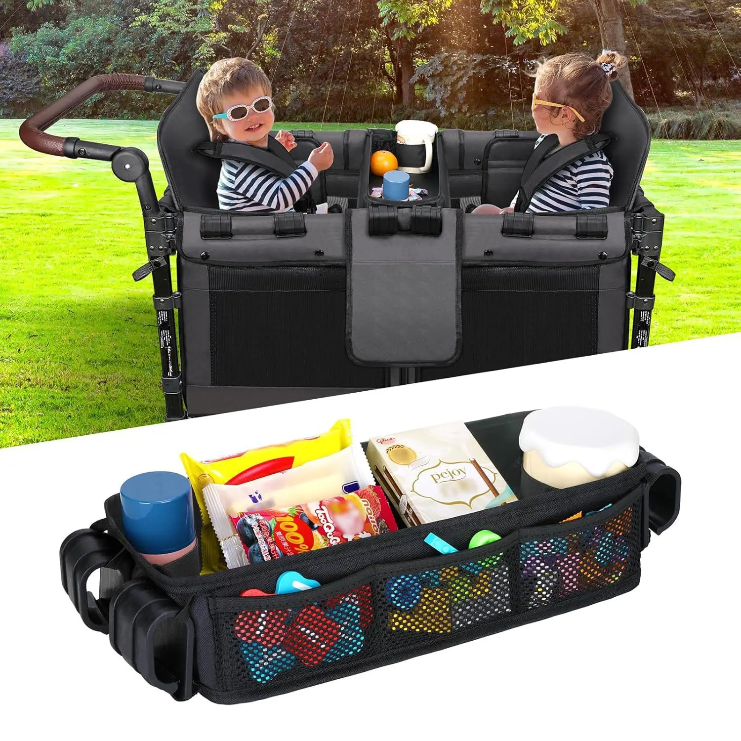 

1PC Outdoor Travel Baby Stroller Tray Storage Basket Can Accommodate Snacks, Stroller Accessories Storage Basket Picnic Basket