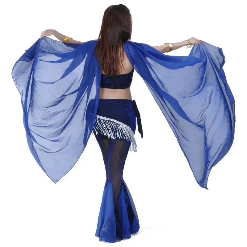 벨리 댄스용 시폰 숄 베일 코스튬 골드 트림, 12 가지 색상