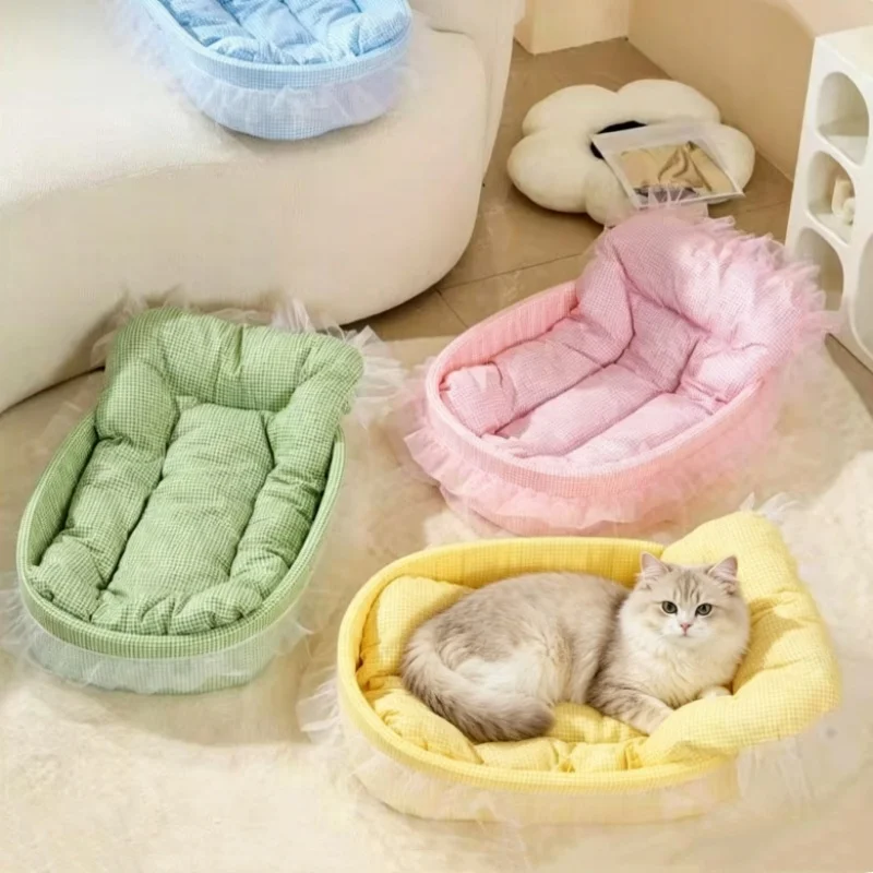 Cama para Gatos Cor Macaron, Casinha para Cães Pequenos, Removível, Lavável, Universal para Quatro Estações, Macia e Quente, Ninhos para Gatos Dopamina, Produtos para Animais de Estimação