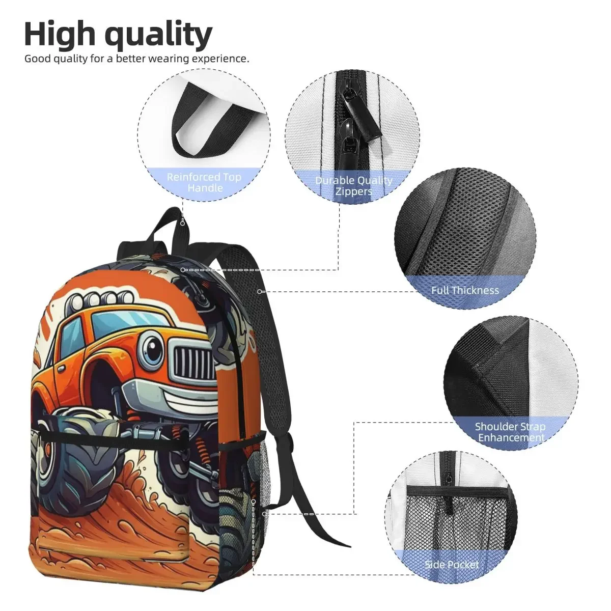 Cartoon Monster Truck In The Mountain Backpack Student BookBag Children School Bag Computer Shoulder Bags for Men Women