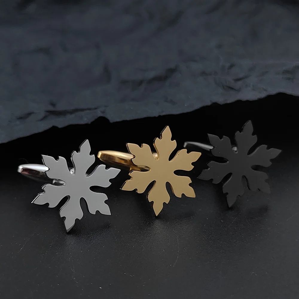 

Fashionable Six-leaf Snowflake Cufflinks Men's Stainless Steel Romantic Style Jewelry Accessories for Boyfriend Anniversary Gift