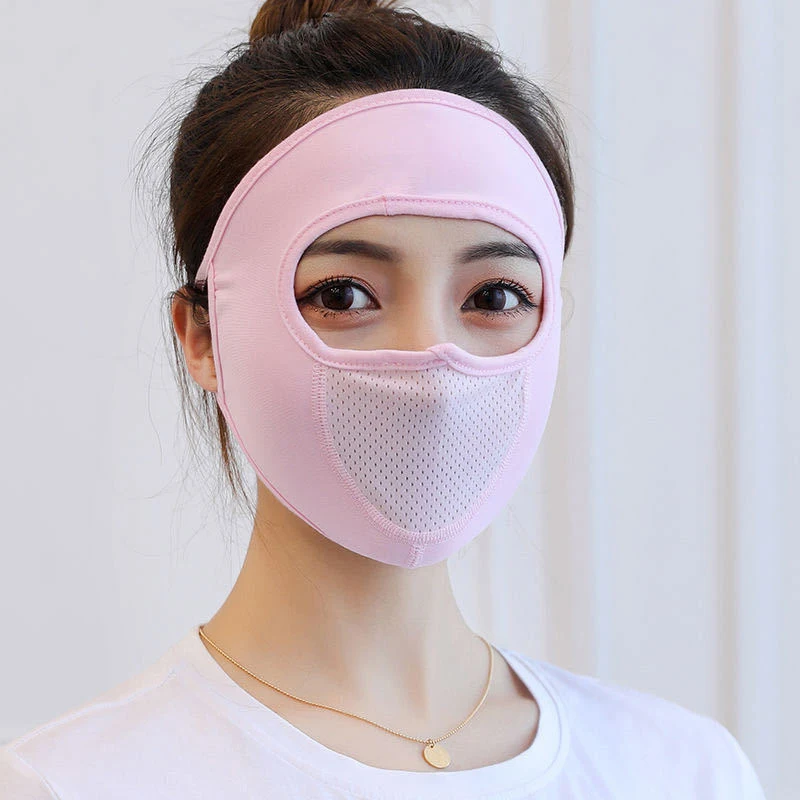 Summer Ice Silk Mask UV Protection Face Cover Sunscreen Veil Face With Brim Outdoor Cycling Sun Protection Hats Caps