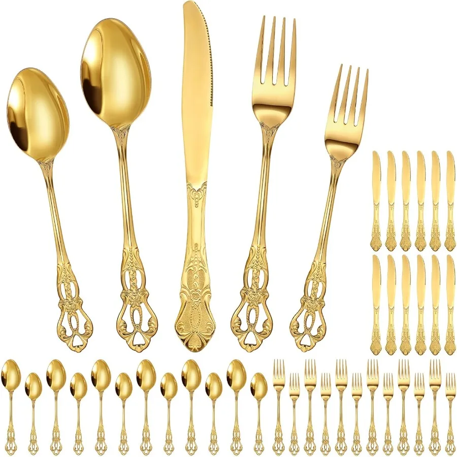

60 Pcs Retro Royal Silverware Set Stainless Steel Flatware Tableware Cutlery Utensils Set Including Fork Spoon and Knife for Ki