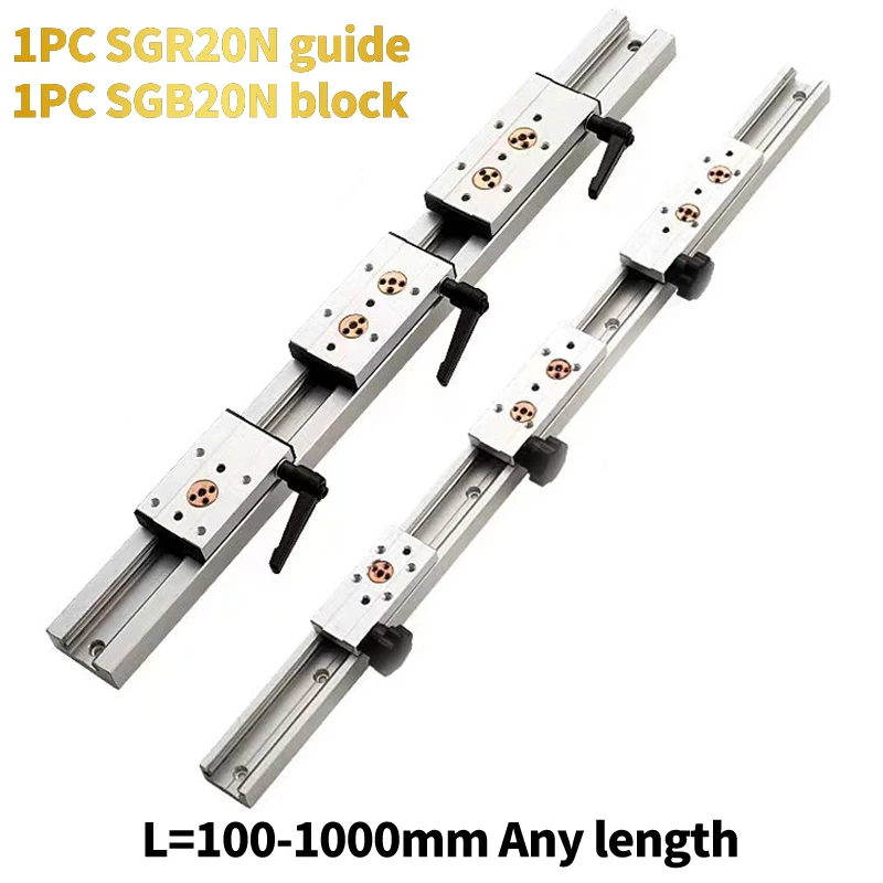 Built-in dual-axis linear guide 47mm SGR20N Roller slide 1 SGB20N block and 1 SGR20N guide Length 100-1000mm Woodworking slide