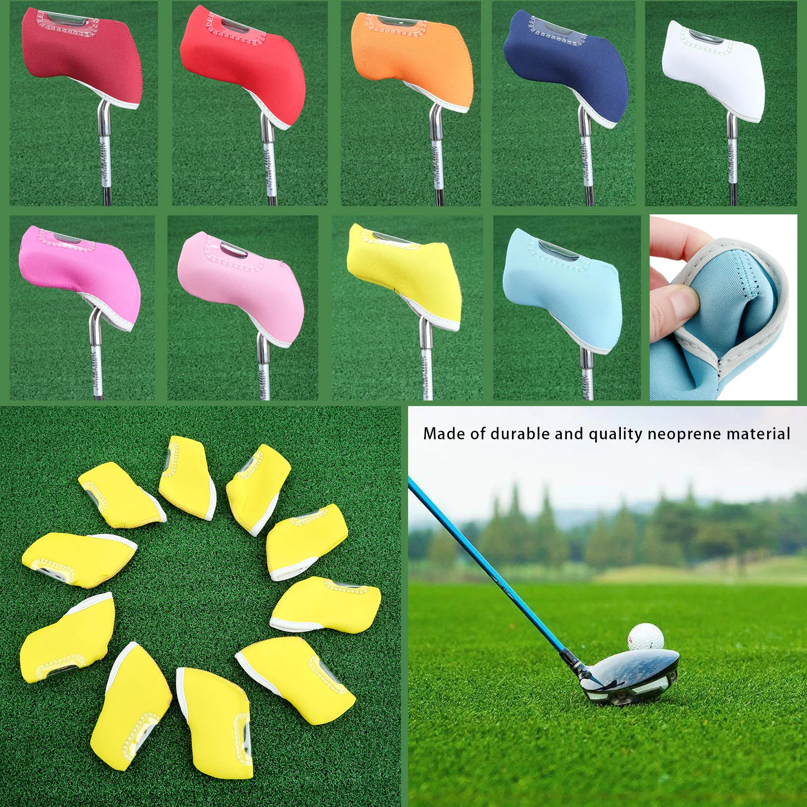 10Pcs/Set Golf Irons Head Cover with Transparent View Window,Neoprene Wedge Sock Golf Clubs Iron Protective Cover 5.31x2.95 Inch