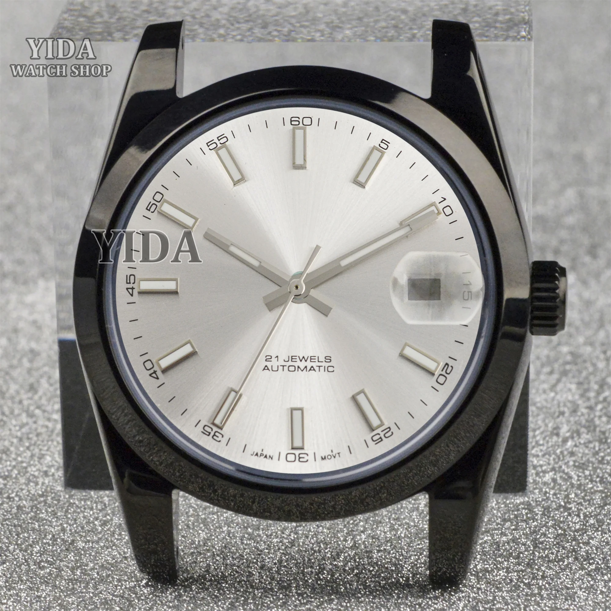 NH35 Plating Black Watch Case Dial for Datejust Green Luminous Needles Sapphire Glass Fit NH35 Mechanical Movement Accessories