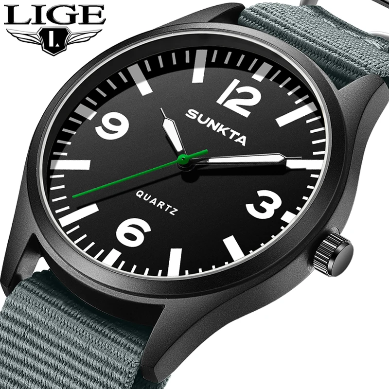 

SUNKTA LIGE New Sports Watch For Men Fashion Nylon Strap Waterproof Luminous Men Watch Casual Business Men's Quartz Wristwatches