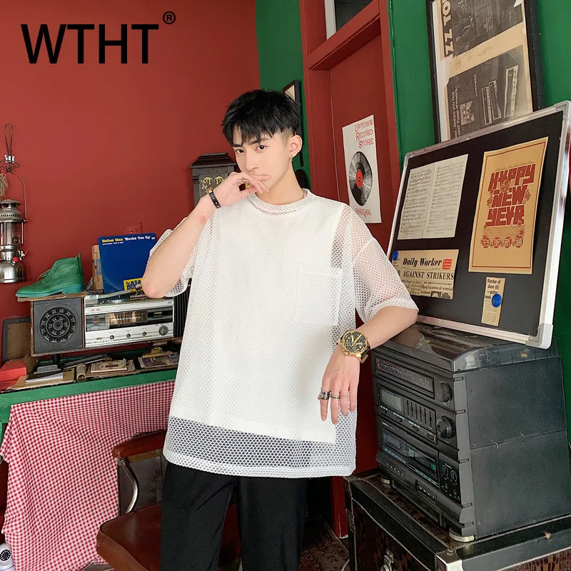 

Модный мужской летний комплект WTHT 2026: однотонные футболки с вырезами, круглый вырез, короткий рукав, пуловер, модель 2A2907