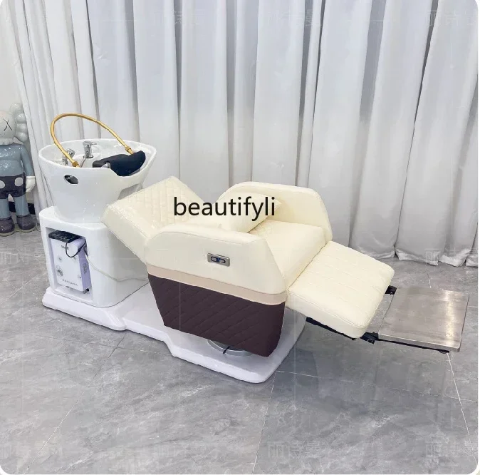 Hair Salon Head Therapy Bed Multifunctional Spinning Lift Electric Shampoo Chair Lying Half Shampoo Chair