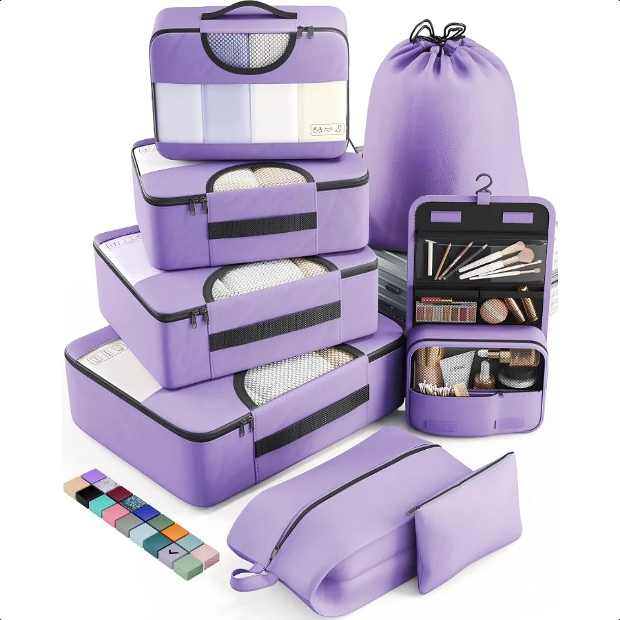 

8 Set Packing Cubes for Travel entials Suitcase Organizer Bags in 4 Sizes CarryOn Lage Accories with Large Laundry Hanging Toil