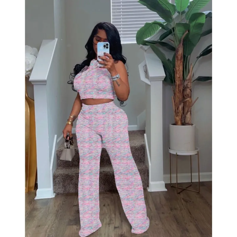 

Foreign Style Casual Street Set Women's Spring Summer Fashion Printed Tank Top+Pants Two Piece Suit LadiesComfortable Outfit