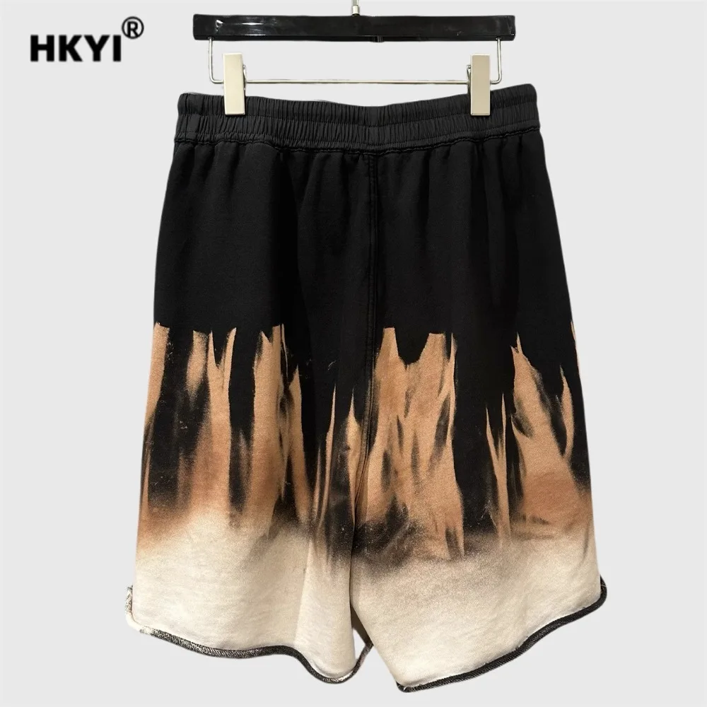 HKYI Men's Loose Shorts Flame Retro Street Trend Tie Dyeing Color blocked Making Old Casual Shorts Trend