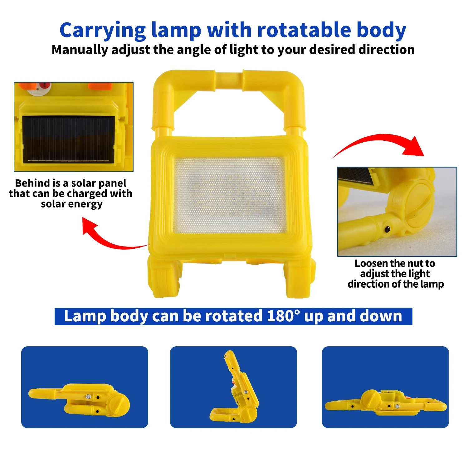 Rechargeable Solar Flood Light Outdoor Portable LED Reflector Spotlights Handheld Camping Lamp Projector Floodlight