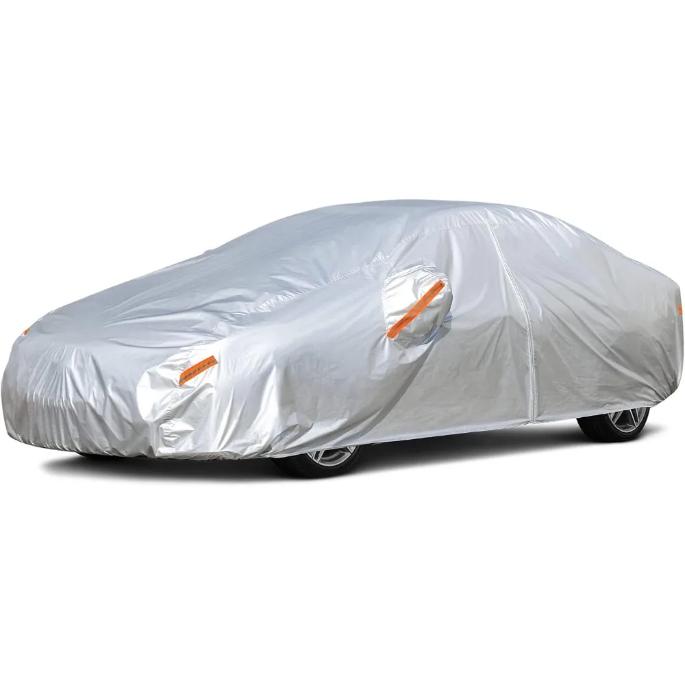 

Waterproof All-Weather Car Cover with Zipper & Mirror Pocket, Fits Sedans 186-193 Inch