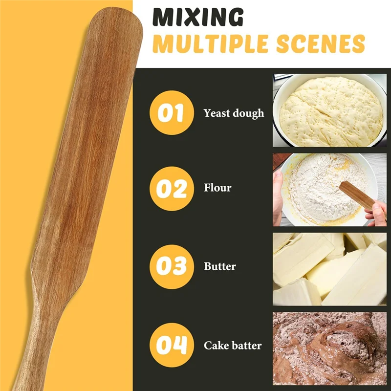 AT02-2 Pack 13 Inch Wooden Spatula For Cooking Sourdough Wooden Spurtle With Hanging Hole For Sourdough Cookware Pot Stir