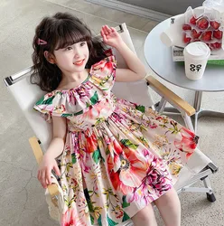 Girls Skirt Floral Temperament Sweet Dress Princess Skirt 2024 Summer New Childrens Clothing Summer Dresses for Girls