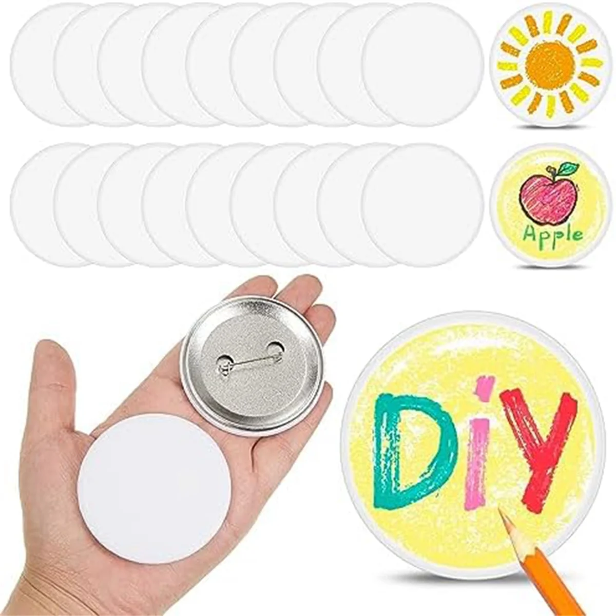 20 Pack DIY White Button Pins 2.25 Inch/58 mm Blank Craft Button for DIYCrafts Christmas Craft Supplies, DIY Badges