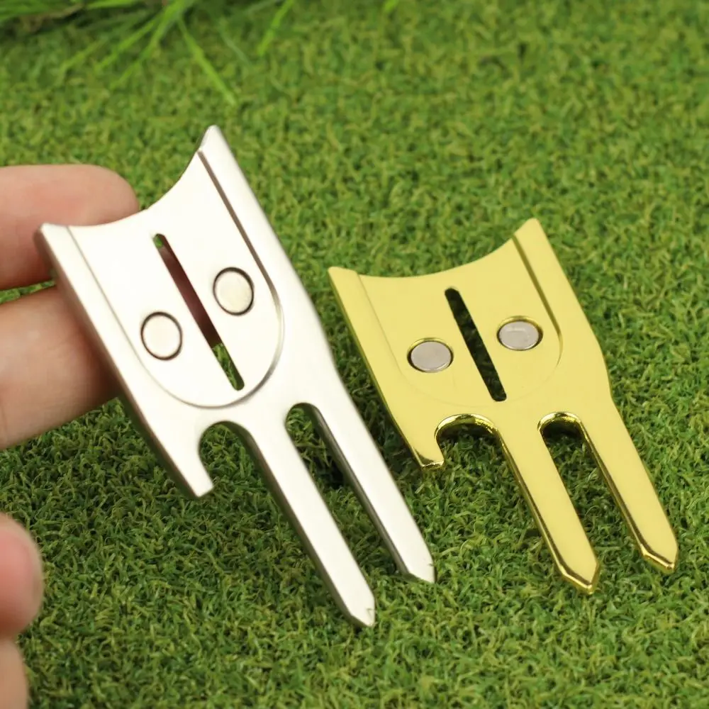 Alat Divot 6 in 1 bahan Aloi seng, alat perbaikan Divot Golf magnetik tahan karat, Pembuka Botol garpu hijau Golf portabel tahan lama