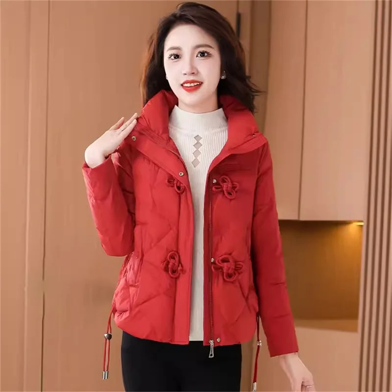 2024 Winter New Casual Warm Coat Fashion Stand up Collar Down Cotton Coat Women's Versatile Thickened Cold-Proof Coat Solid Colo