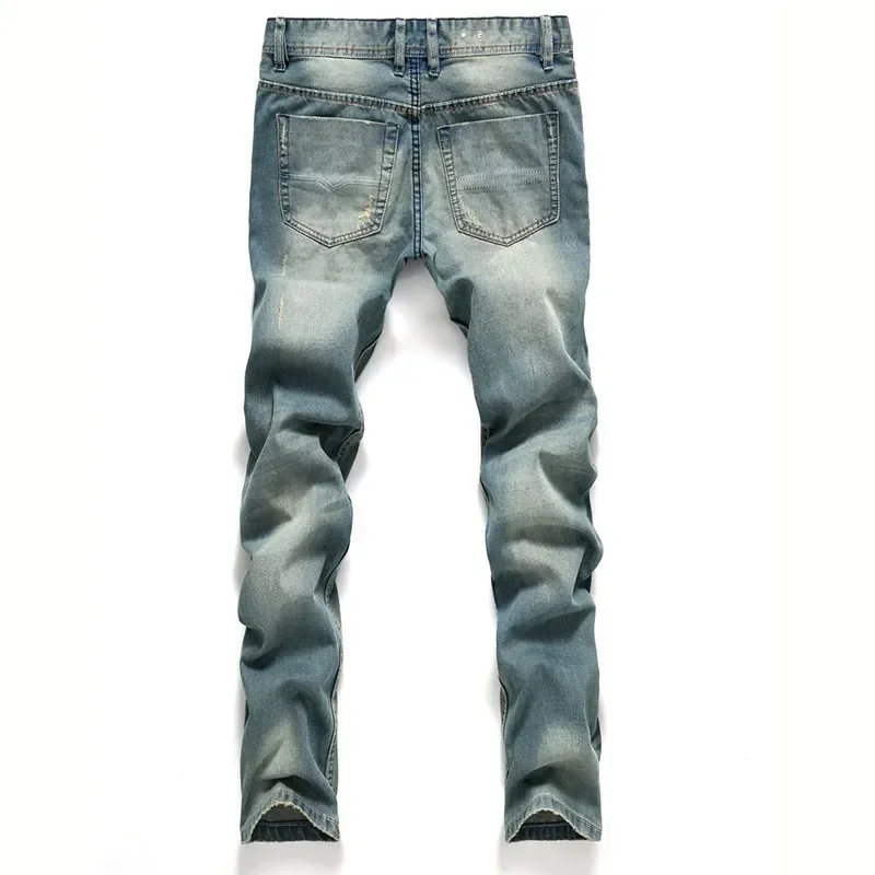 Calça jeans rasgada reta masculina ajuste regular, calça jeans velha, nova marca, plus size simples, na moda