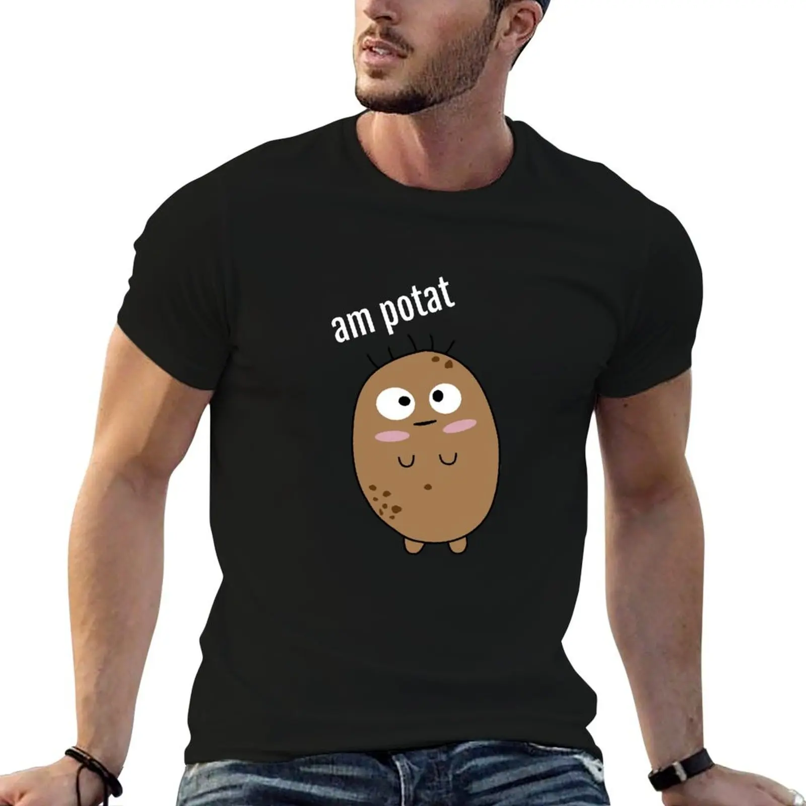 

Am Potat Potato Cutie Blushing with Squinting Eyes T-Shirt anime stuff tops plus size men clothing