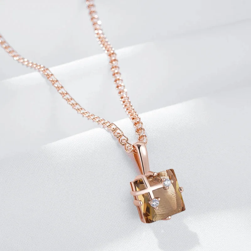 Wbmqda Brauner Naturstein-Anhänger und Halskette für Damen, 585er Roségold, einzigartige Schmuckgeschenke