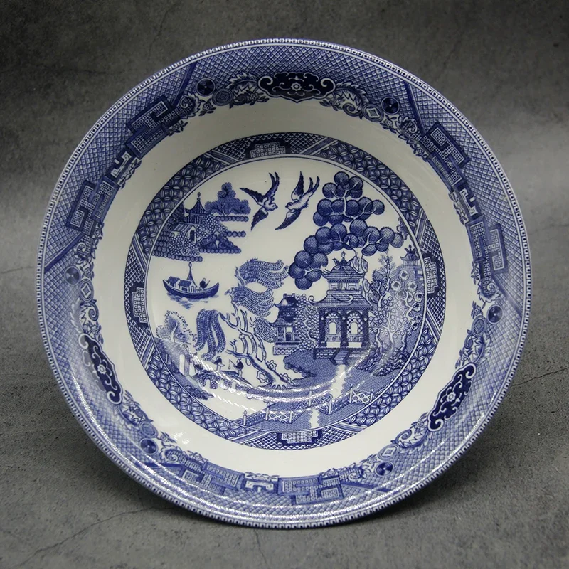 European Blue Willow Tableware Elegant English Tableware Ceramic Breakfast Plate Beef Vegetables Dessert Soup Bowl