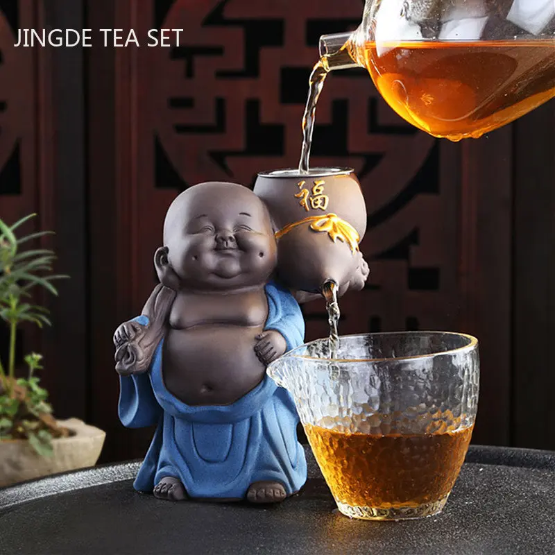 

Creative Purple Clay Maitreya Buddha Tea Strainer Ornaments Chinese Teaware Accessories Tea Tray Decoration Crafts Tea Pet