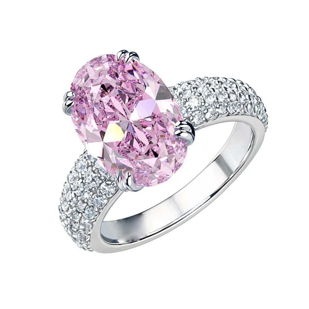 

New S925 Silver Cherry Pollen Diamond Ring Female Seiko Niche Design Oval High Carbon Diamond Ring