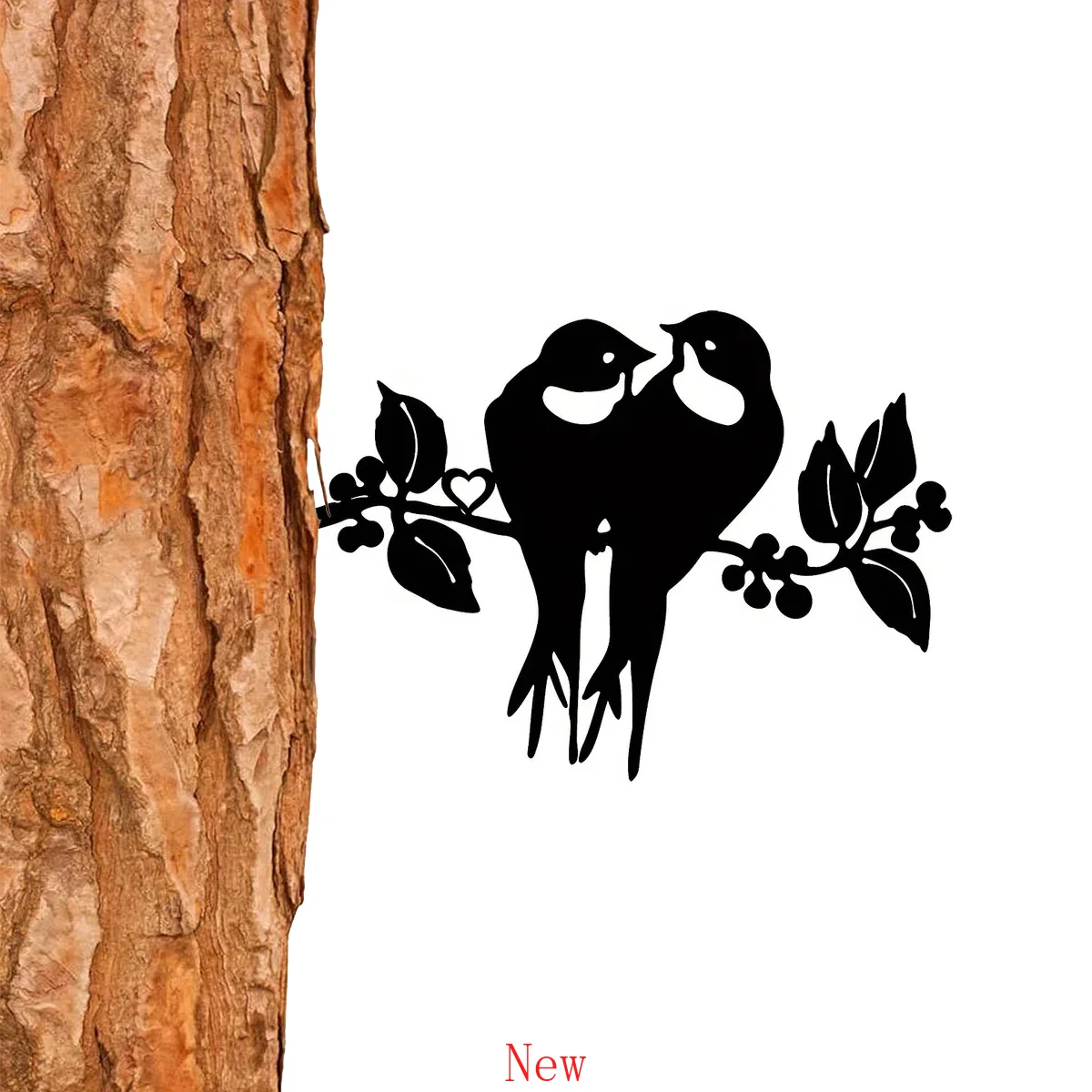 Two Cute Birds on Branch Steel Silhouette Metal Wall Decor Art Home Garden Yard Patio Outdoor Statue Stake Decoration Perfect wa