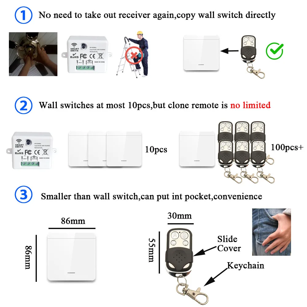 Wenqia 433Mhz Rf Universal Copy Clone Transmitter Wireless Remote Control 4 buttons Keyfob Duplicator for Garage Door Car CAME