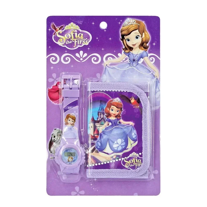 Disney Frozen Horloge Portemonnee Set Sneeuwwitte Sofia Anime Figuur Speelgoed Horloges Spiderman Auto Cartoon Kids Portemonnee Jongens Meisjes Geschenken