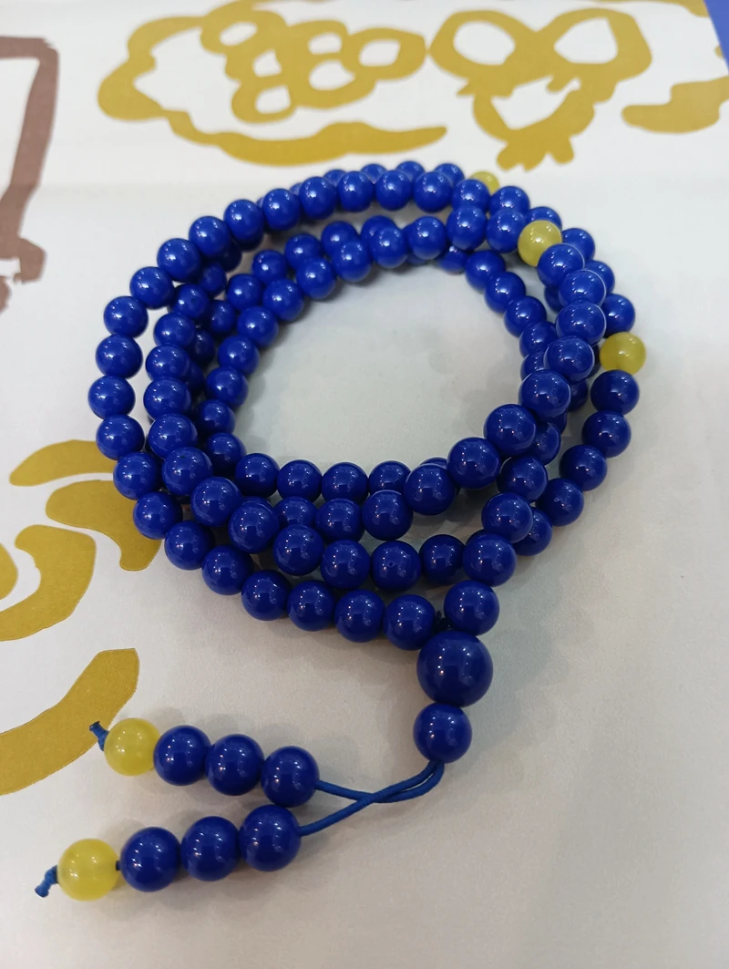 

6mm*108 Bead Home Ornament Buddhism Mascot Hanging Amulet Blue Gemstone Bangle Bead Rosary Lucky
