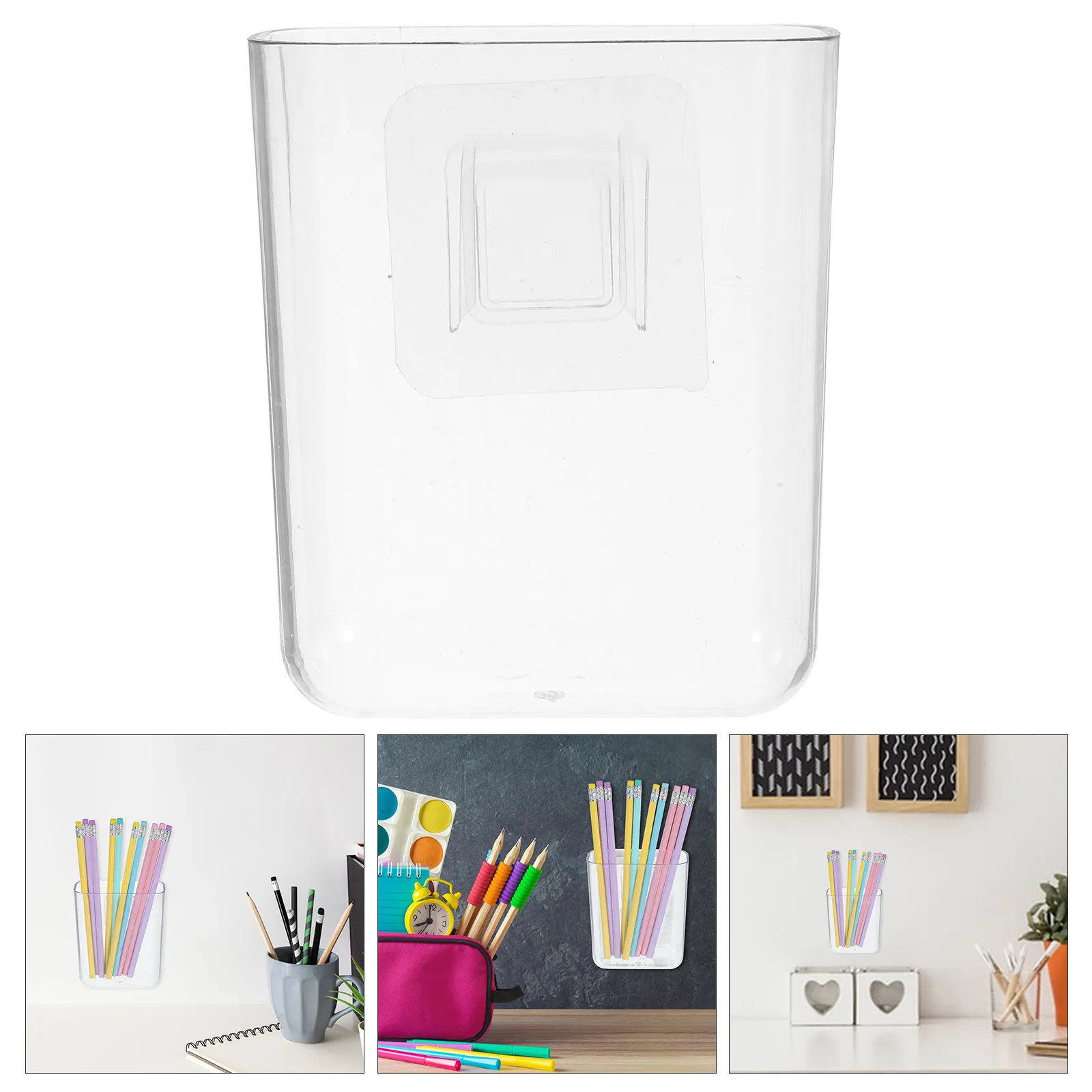 Wall Mounted Plastic Pen Holder Desktop Pencil Case Makeup Brush Container Desk Storage Organizer Kawaii Desk Organizer