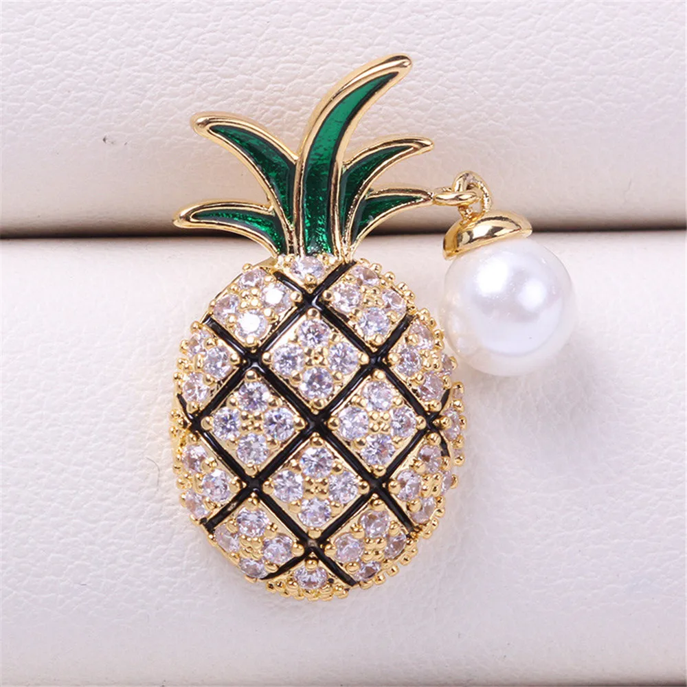 

DIY Pearl Accessories with Copper Plated Gold Micro Inlaid Zircon Cute Pineapple Pearl Jade Brooch Jewelry Versatile for Women