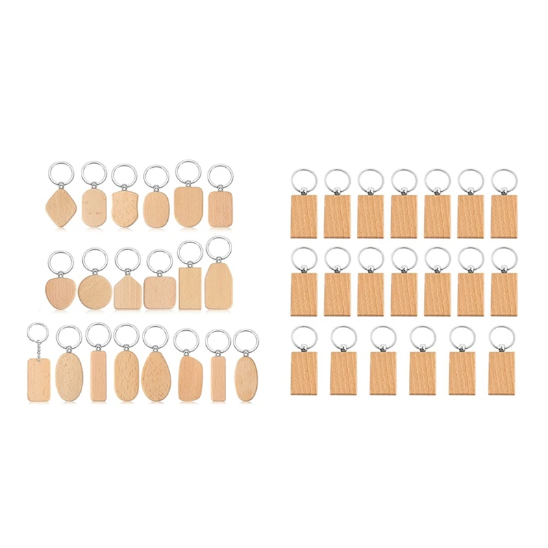 20Pcs Wood Blanks Wooden Keychain Blank Unfinished Wooden Key Tag With Ring Key Chain For DIY Craft A Durable Easy Install