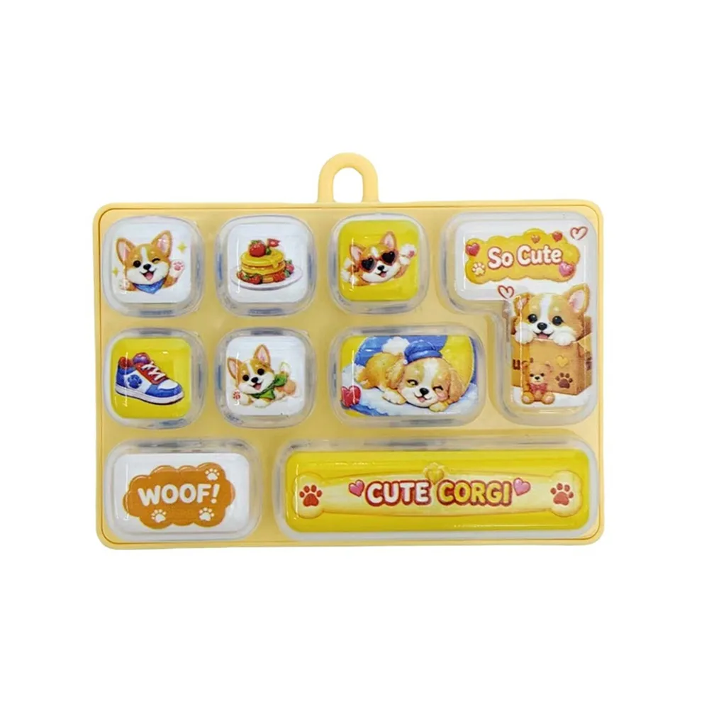 Cartoon 9 Key Keyboard Keychain Animals Pressable Key Fingertip Button Keyring Relaxed with Lights Sensory Clicker Student Gift