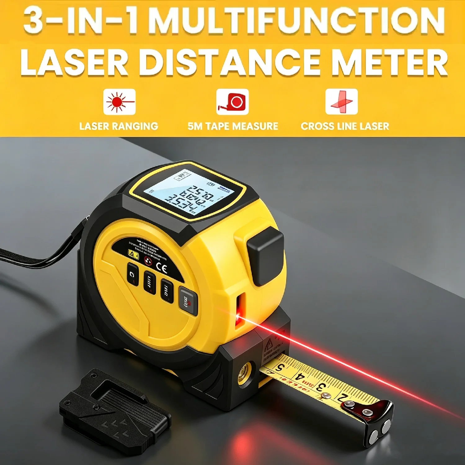 Tape Measure 3in 1 Digital Tape Measure High Precision Rangefinder Steel Tape Measure, Equipped with 2AAA Batteries
