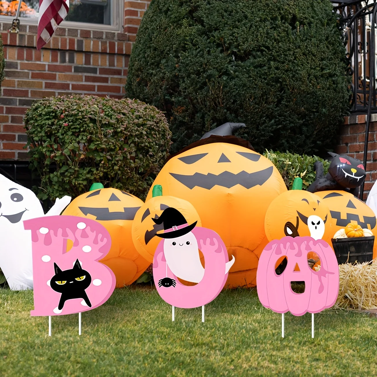 زينة الهالوين في الهواء الطلق علامات ساحة الهالوين الوردي سعيد BOO يوم علامات ساحة الهالوين مع حصص اليقطين الوردي La